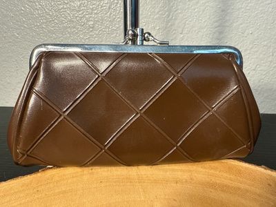 Vintage Brown, Vegan Leather Double Kiss Lock Wallet