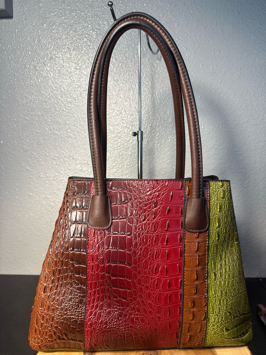 Unbranded Cracken Bossed Vegan Leather Multi Pocket Shoulder Bag