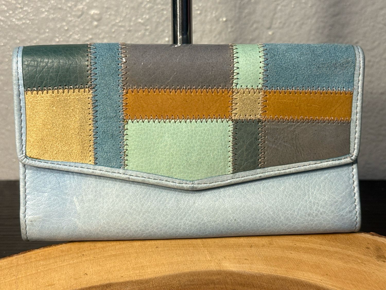 Fossil, Vintage Blue Patchwork, Leather Wallet, Like New