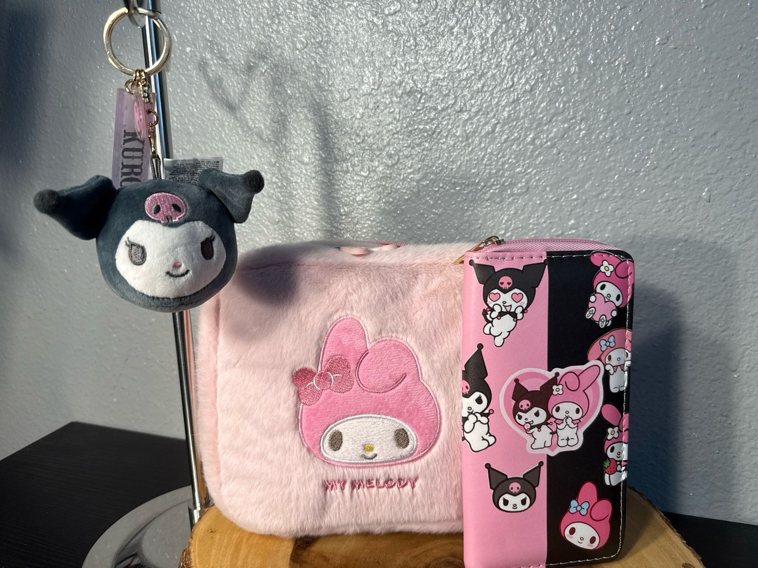 SANRIO My Melody And Kuromi Pink, Plush Trio, Wallet, Cosmetic, Case, Catchall , And Plush Keychain NWOT