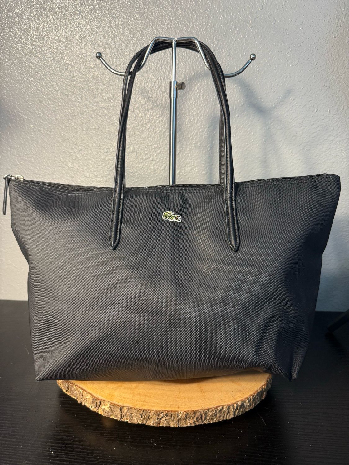 Lacoste black PVC leather tote bag