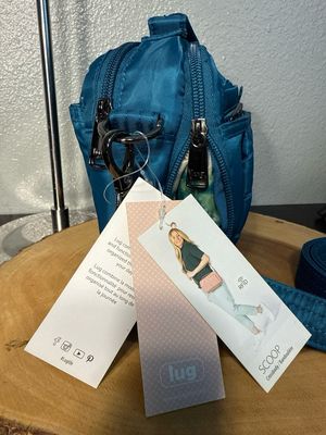 Lug Scoop Peacock Colored Nylon Rf Id Crossbody Bag New With Tags