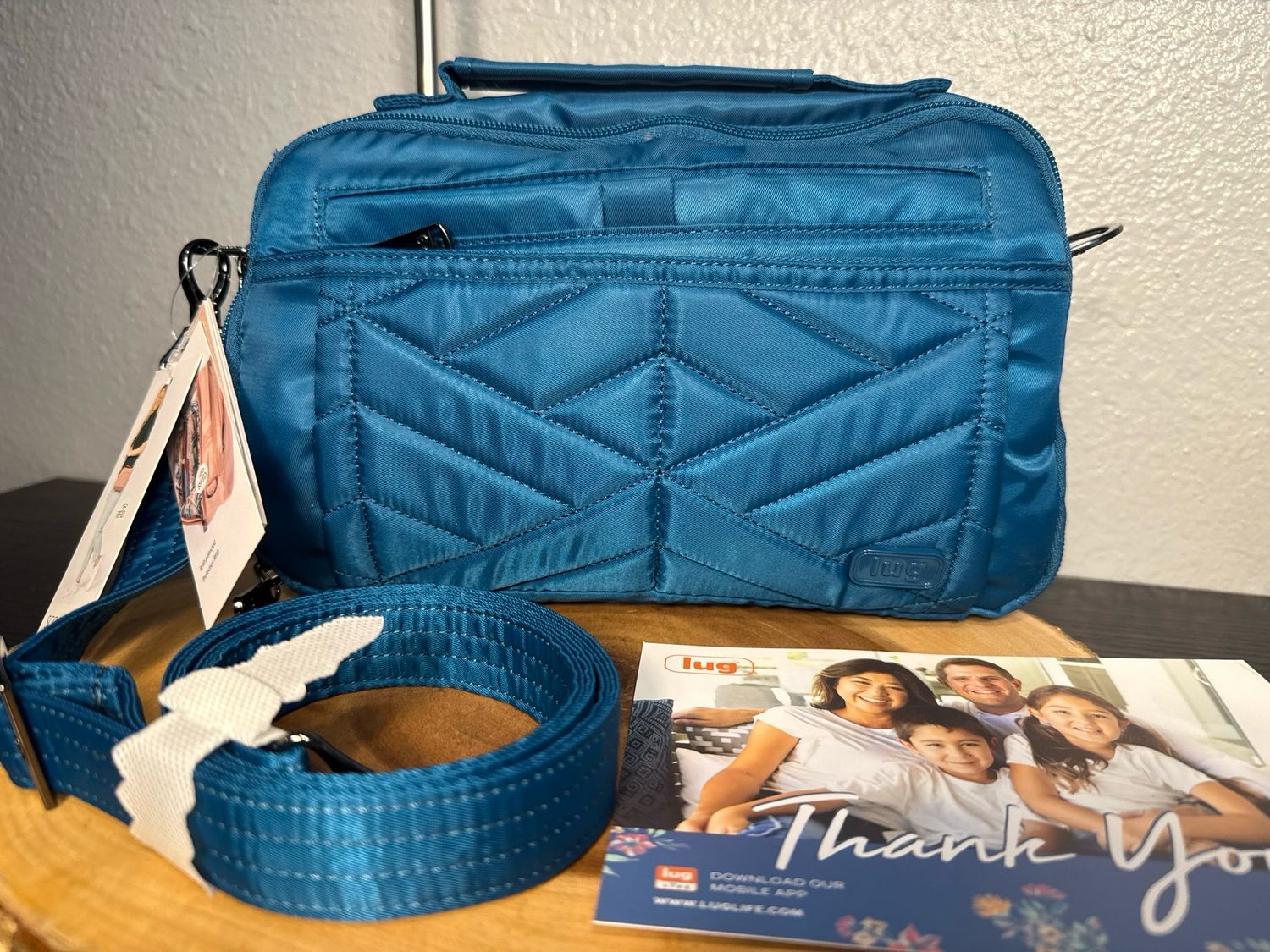 Lug Scoop Peacock Colored Nylon Rf Id Crossbody Bag New With Tags