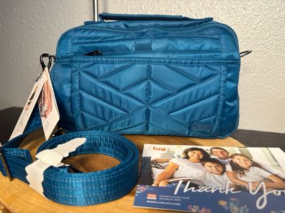 Lug Scoop Peacock Colored Nylon Rf Id Crossbody Bag New With Tags