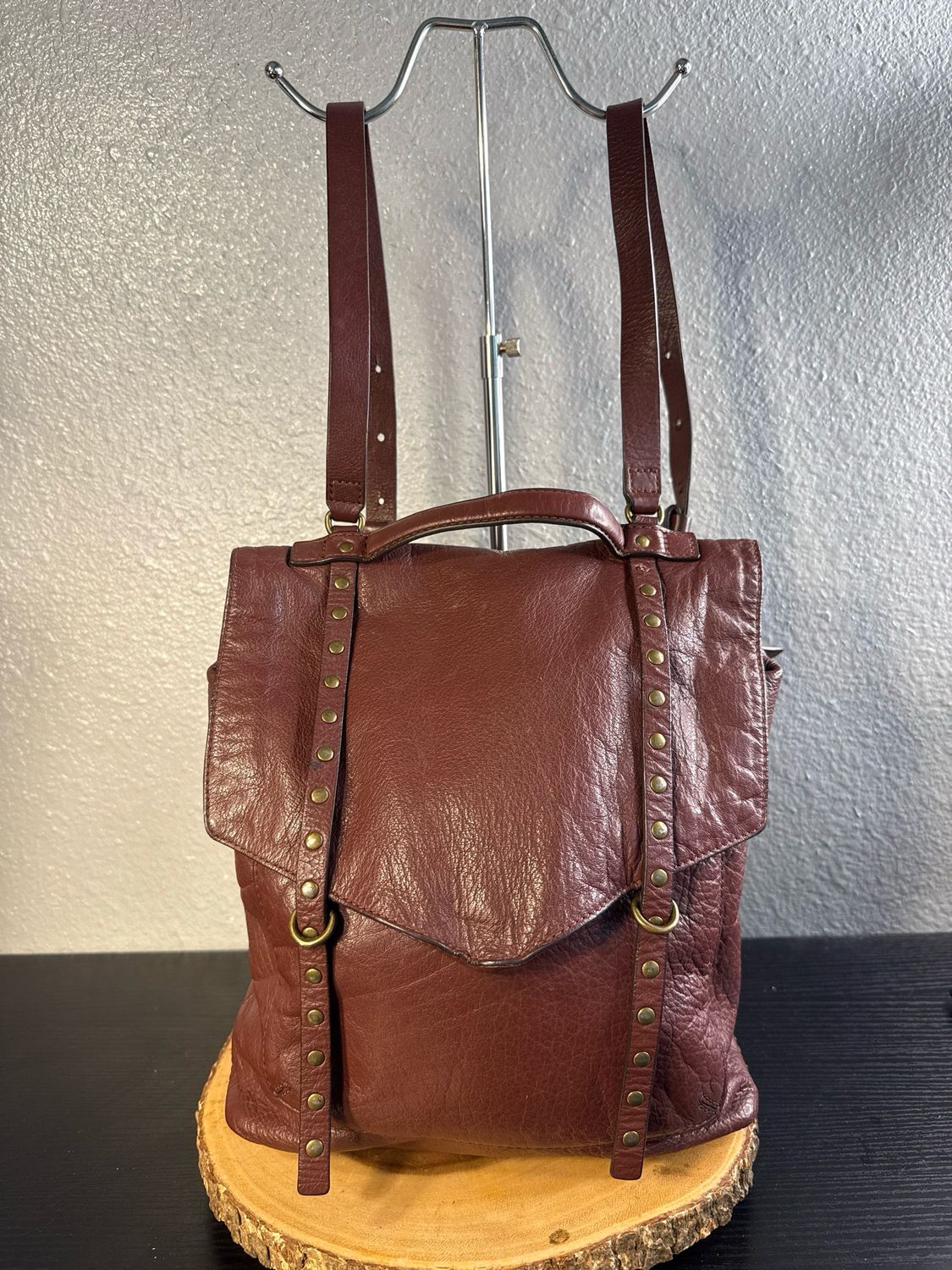 Lucky Brand, Mahogany, Leather, Studded, Backpack Purse
