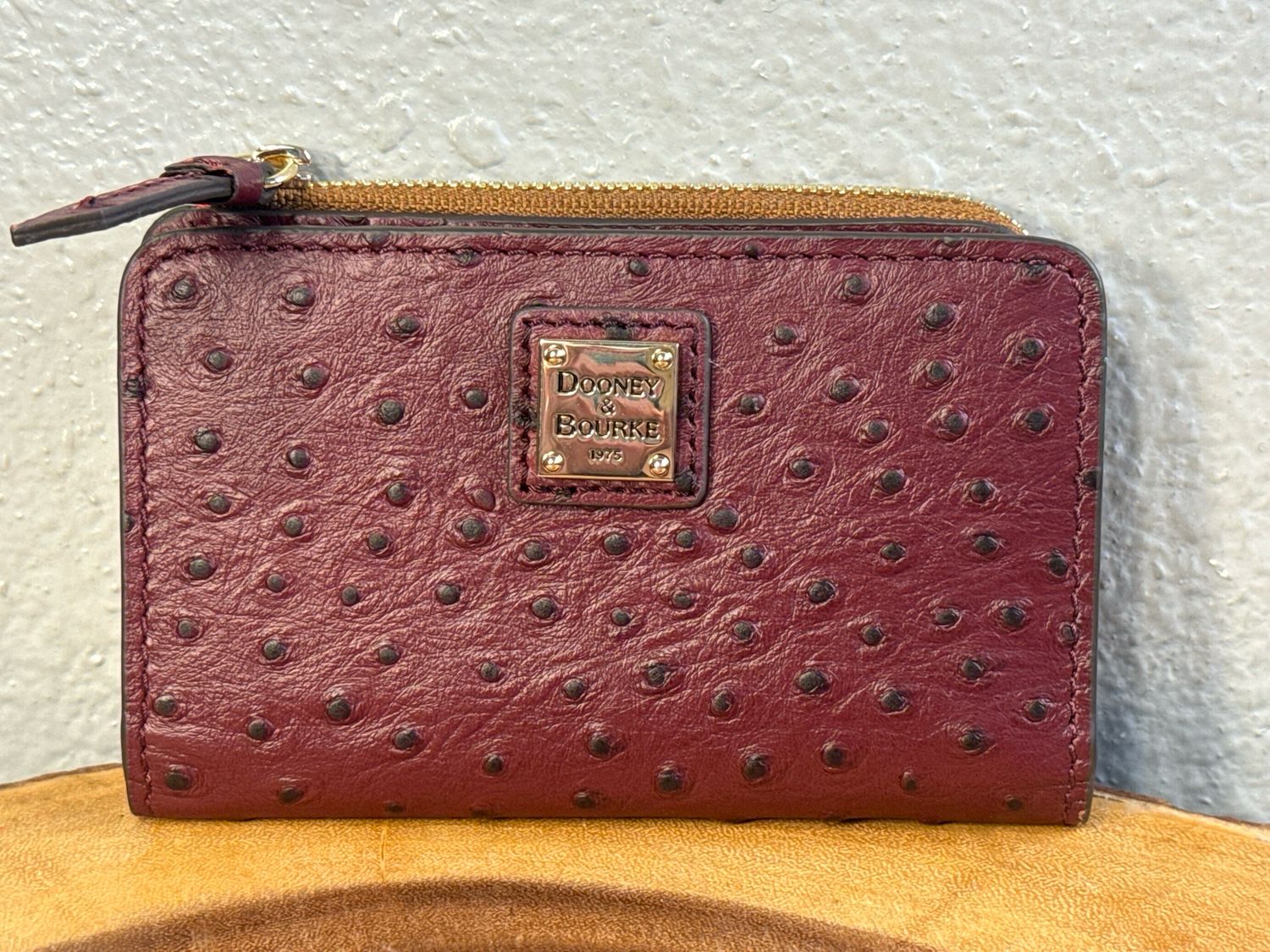 Dooney, &amp; Bourke Ostrich Burgundy, Leather Wallet❤️NEW FROM CAROL