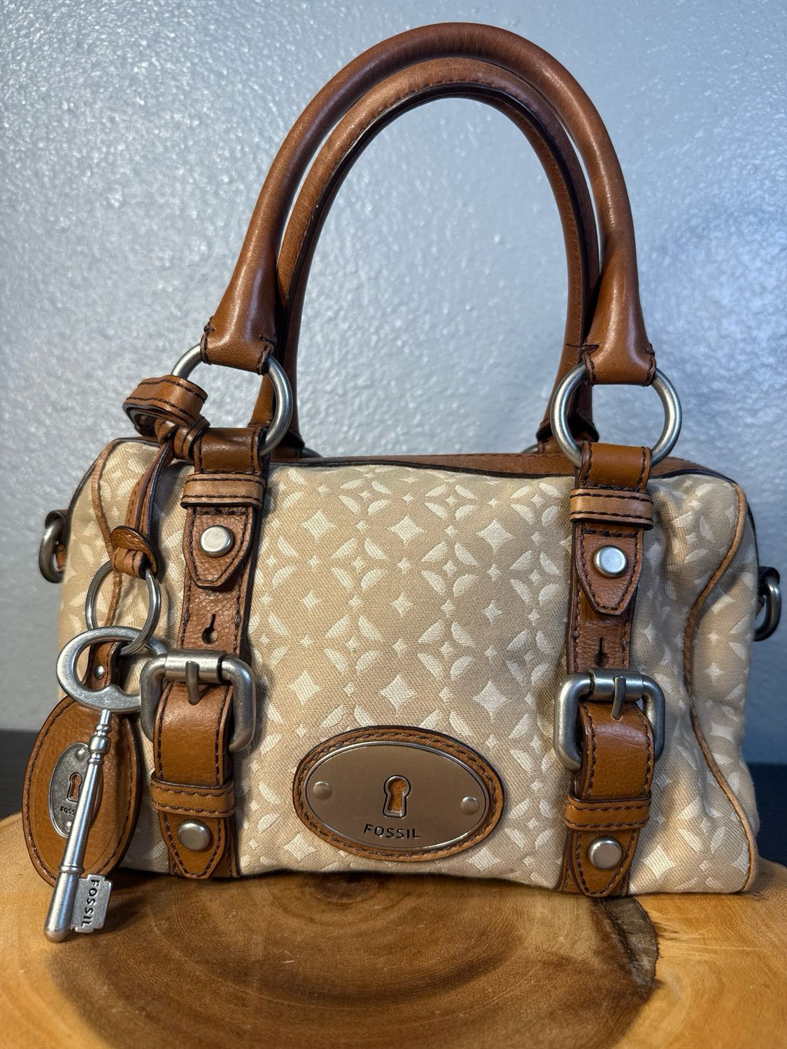 Fossil Vintage Jacard And Leather Satchel