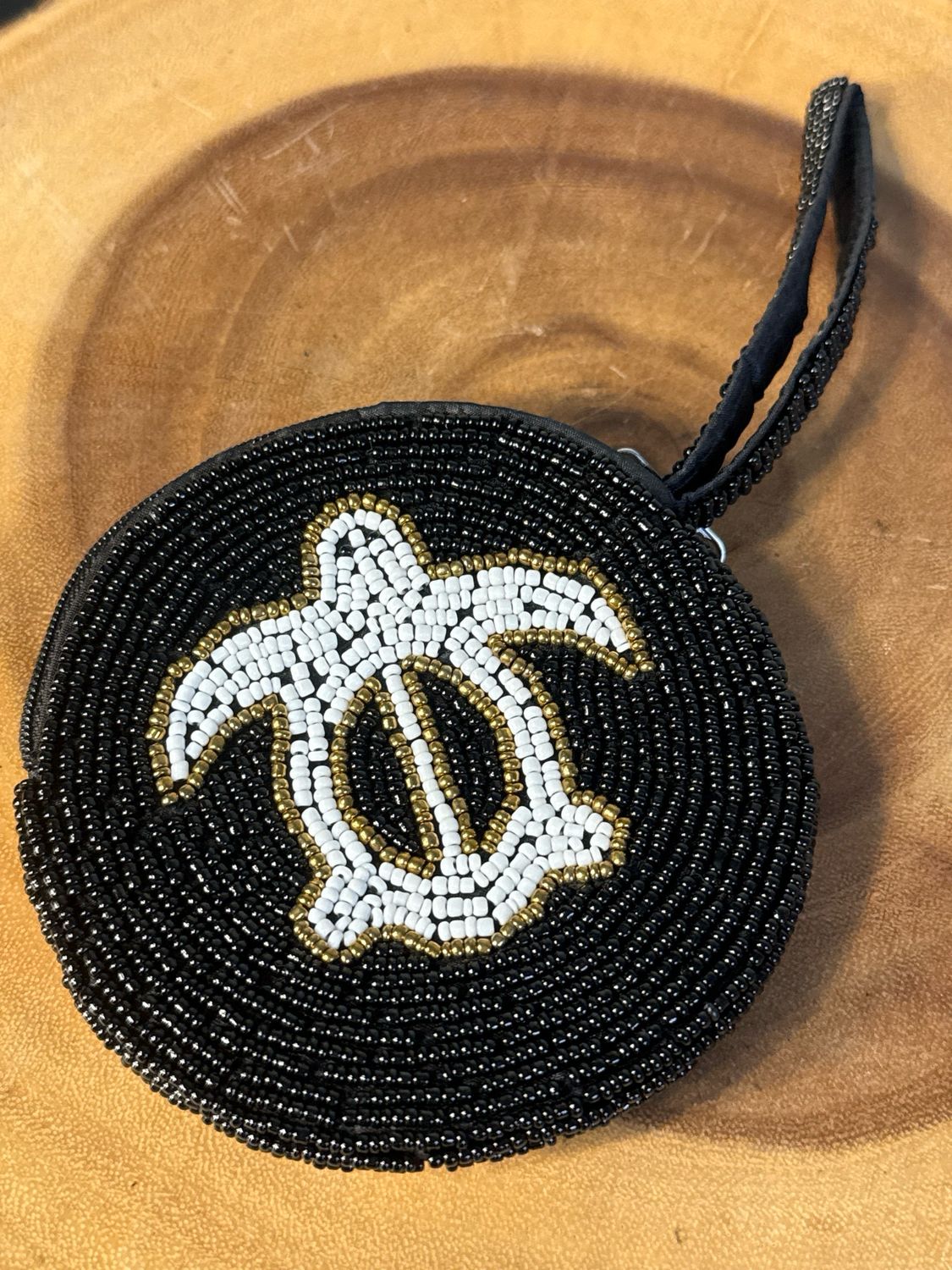 Unbranded, Black And White Beaded Sea Turtle Wristlet Coin Purse Without Tags