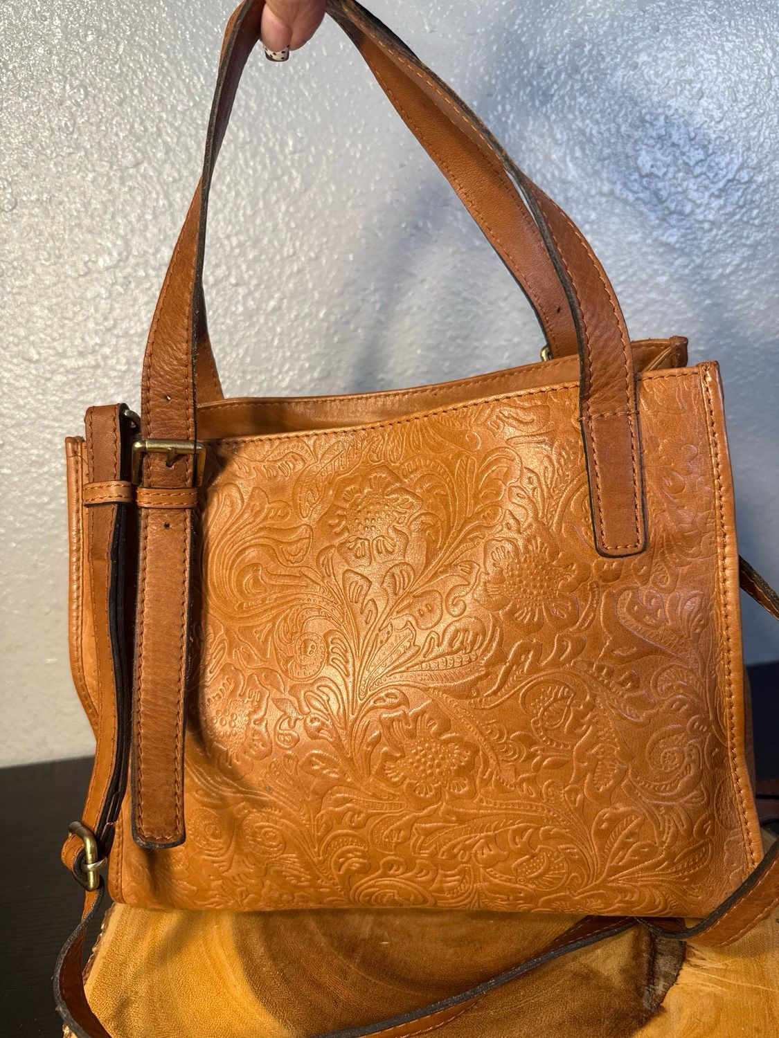 American Leather Co Brown, Embossed, Leather Satchel