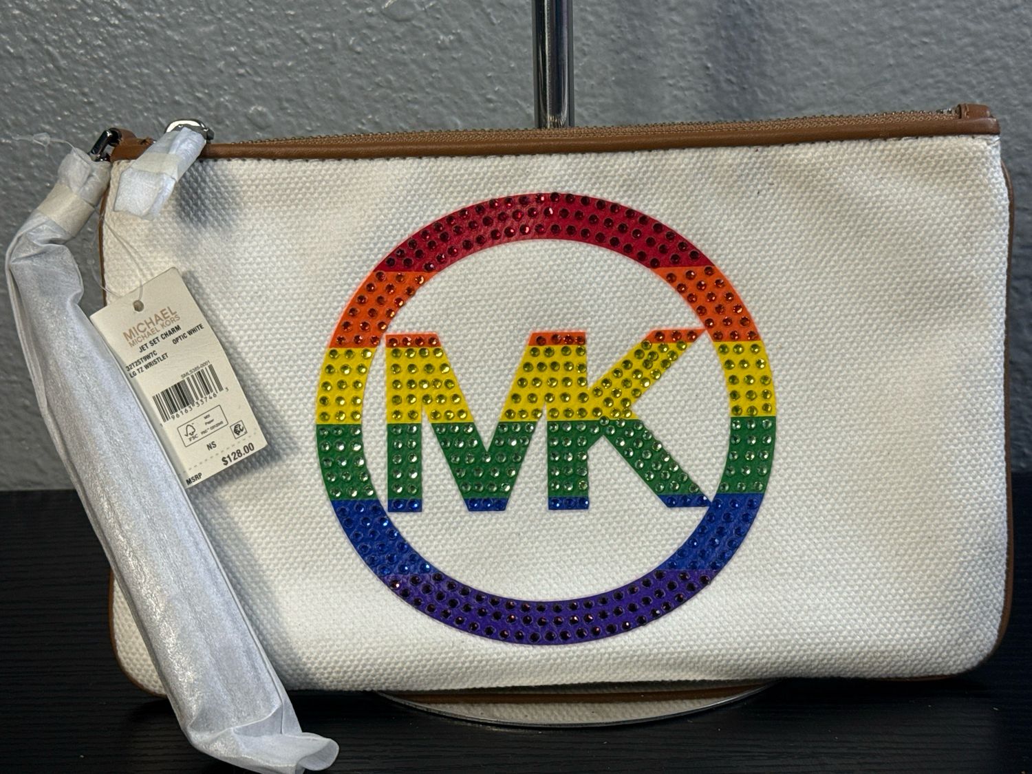 Michael Kors Jet Set Charm Optic White Crystal Clutch Bag Cosmetic Catchall NWT