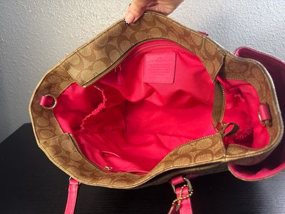 Coach Signature Large Tote, Satchel Coated Canvas And Pink Saffiano Leather Tote With Crossbody Strap New Without Tags Immaculate!
