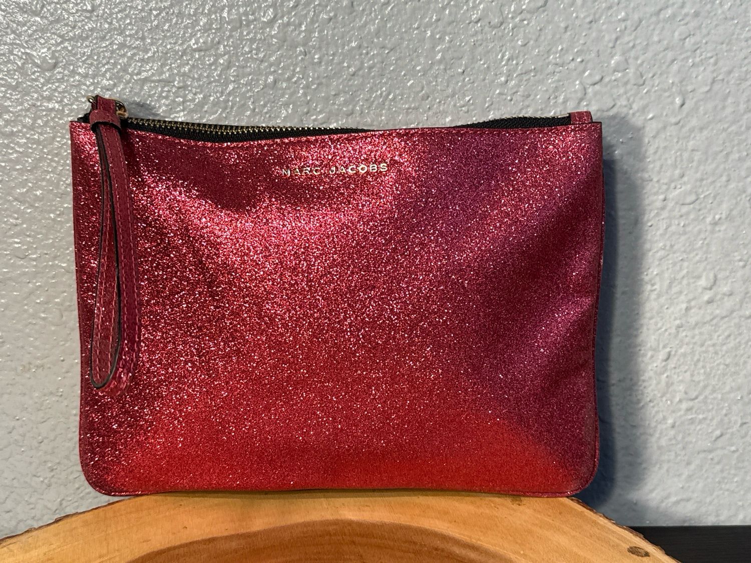 Marc Jacobs Pink Glitter Wristlet Cosmetic Pouch Catch All