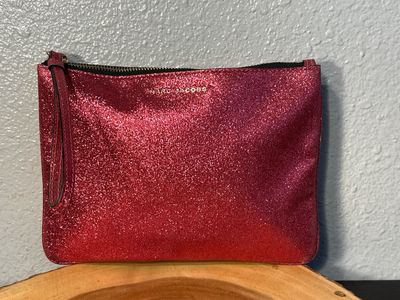 Marc Jacobs Pink Glitter Wristlet Cosmetic Pouch Catch All