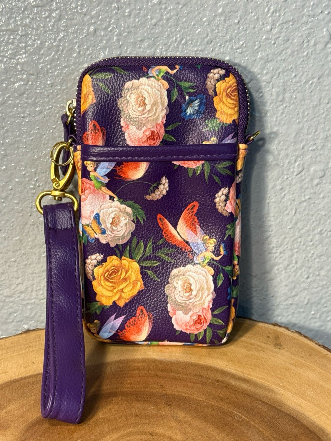 Disney Parks Purple Vegan Leather Tinker Bell Wristlet Wallet NWOT