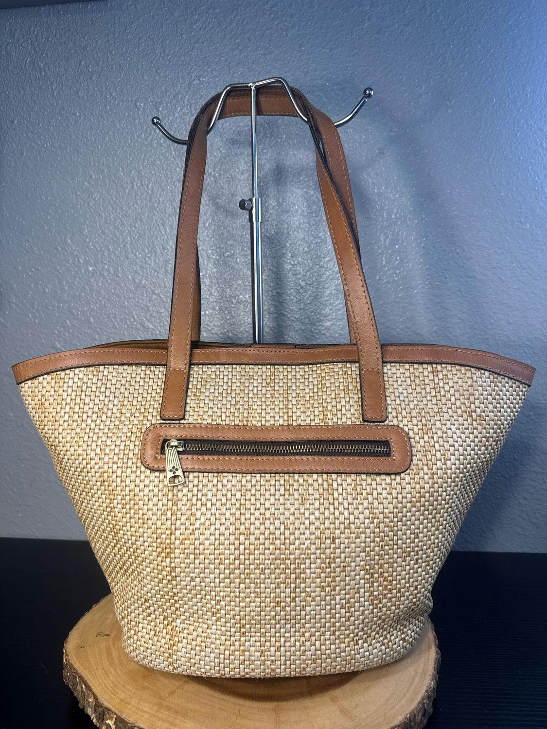 Patricia Nash Woven Jute With Leather Trim Tote Bag