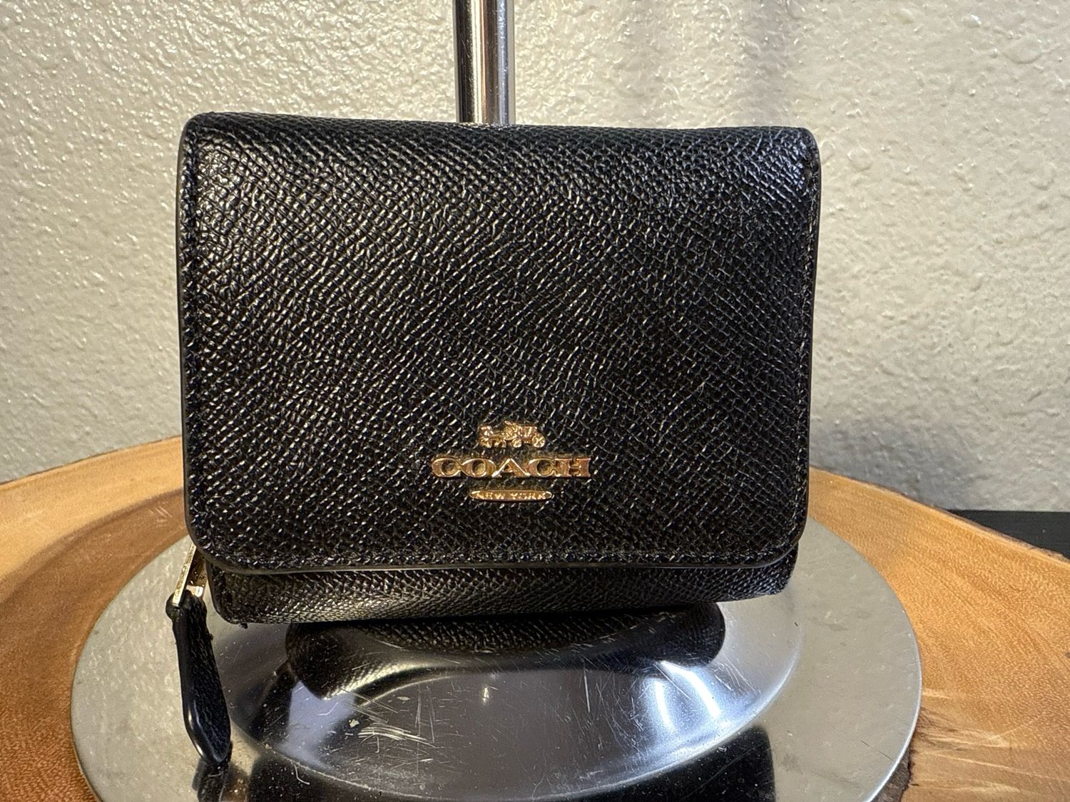 Coach Black Saffiano Leather Compact, Wallet, New Without Tags