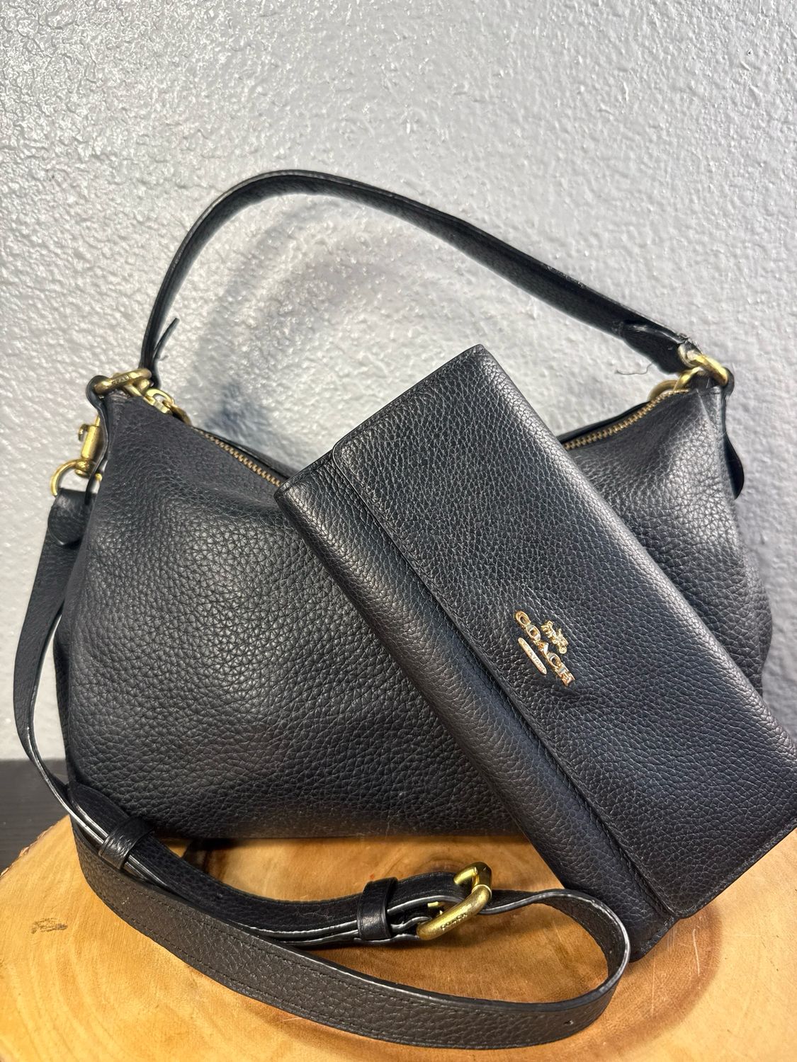 Coach Black Leather Hobo Or Crossbody Bag Wallet Sold Separately