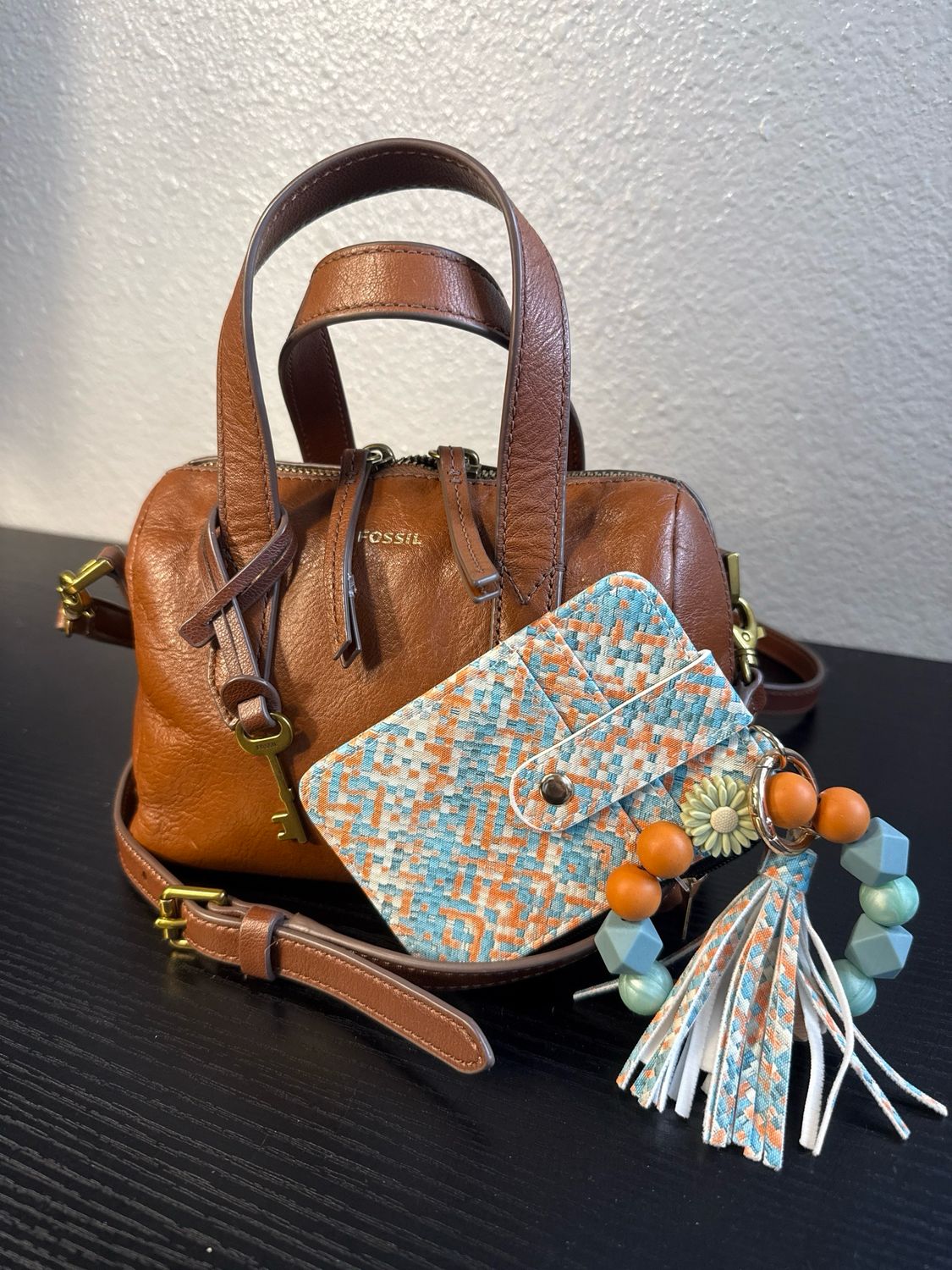 Fossil Mini Sydney Satchel In Brown Leather With Free Wristlet Wallet