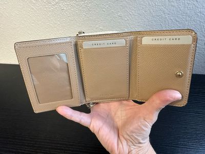 Coach Pink And Shock Saffiano Leather Compact Wallet