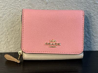 Coach Pink And Shock Saffiano Leather Compact Wallet