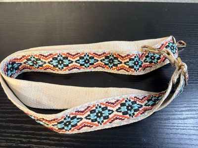 Purse Strap, Embroidered Adjustable, Turquoise, Black, And Neutral Tones