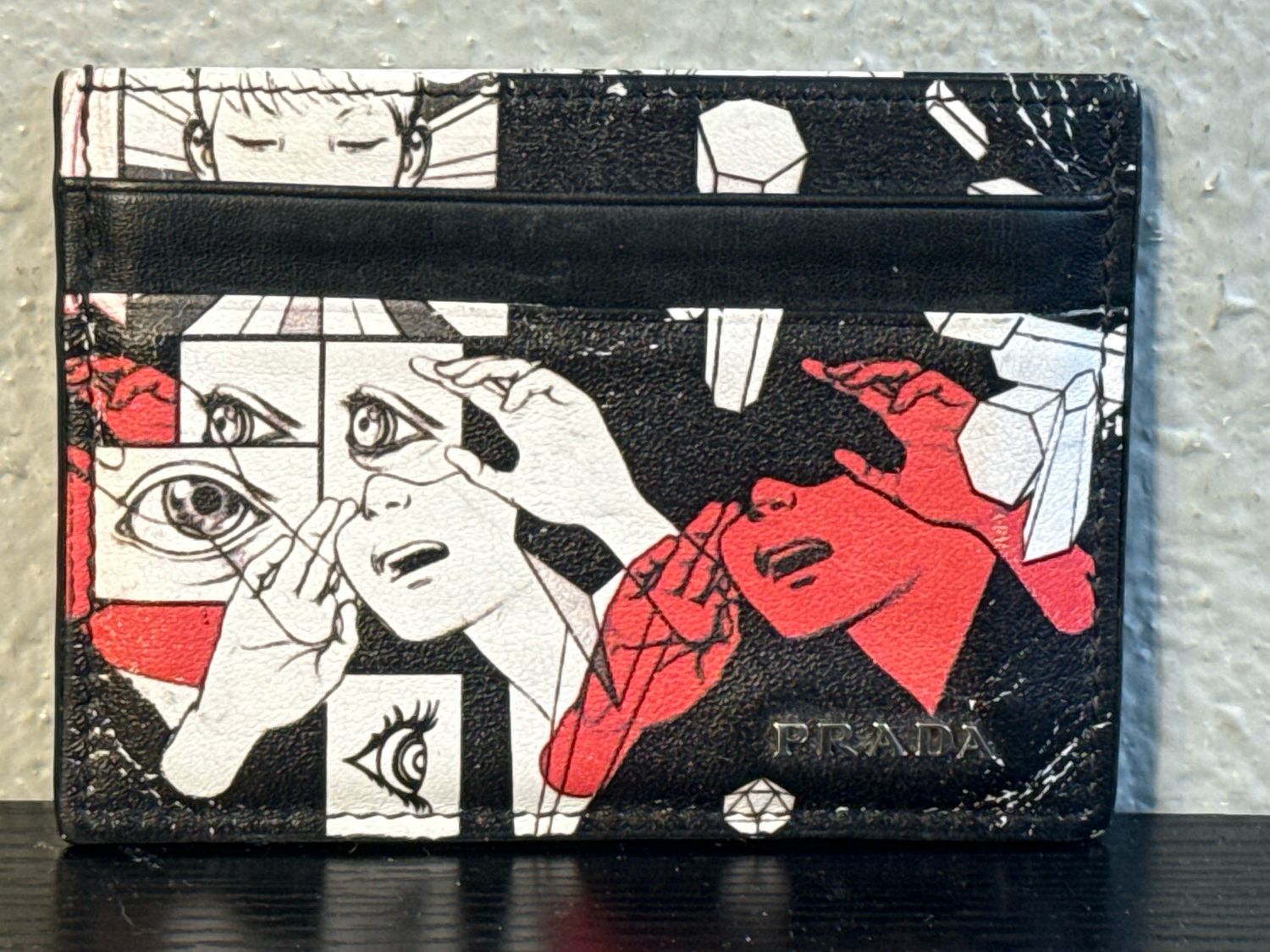 PRADA Authentic Rare, Black, Red And White Leather Card Wallet