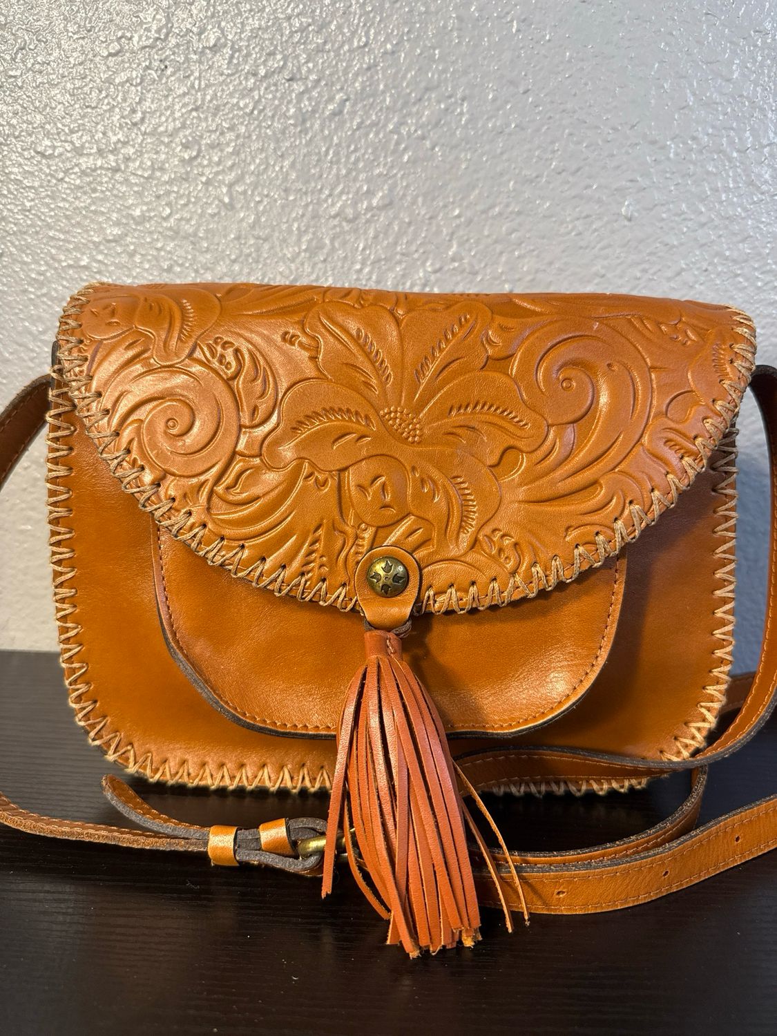 Patricia Nash Brown Embossed Leather Crossbody Bag New Without Tags