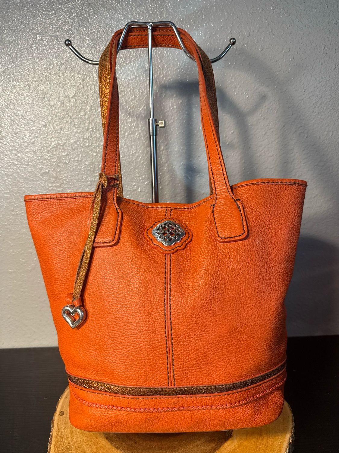 Brighton, Extremely Rare, Vintage Pumpkin Orange, Pebbled Leather Tote