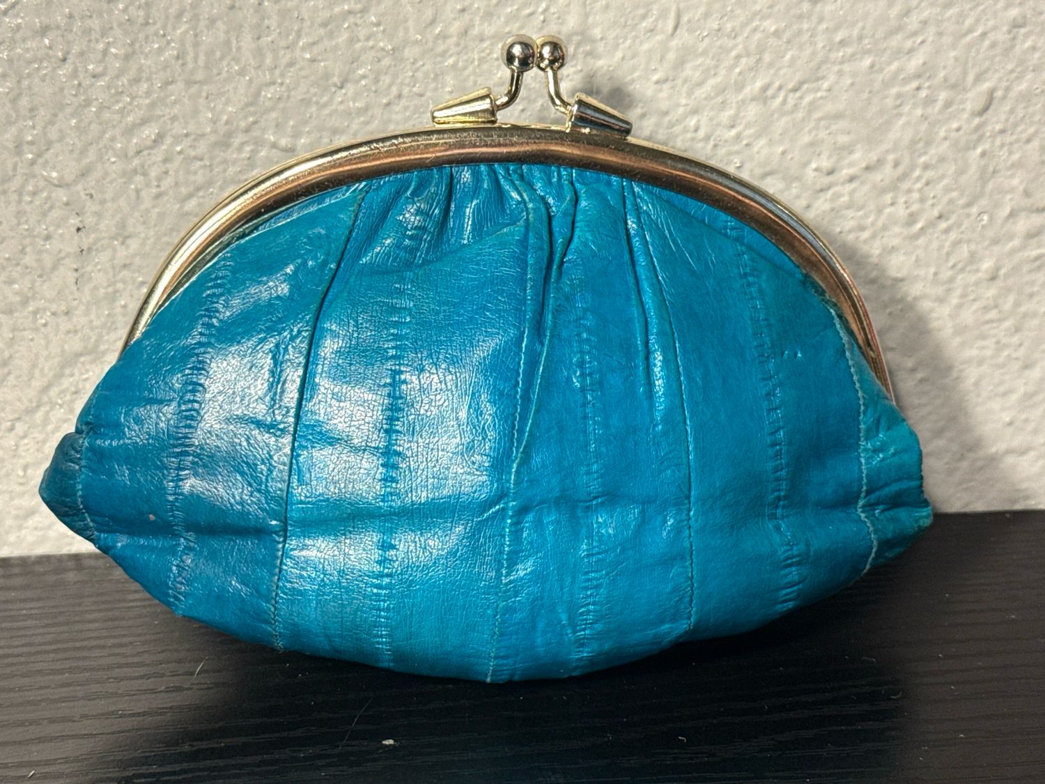 Vintage Turquoise, Eel Skin leather of the sea double kiss lock, coin, purse wallet