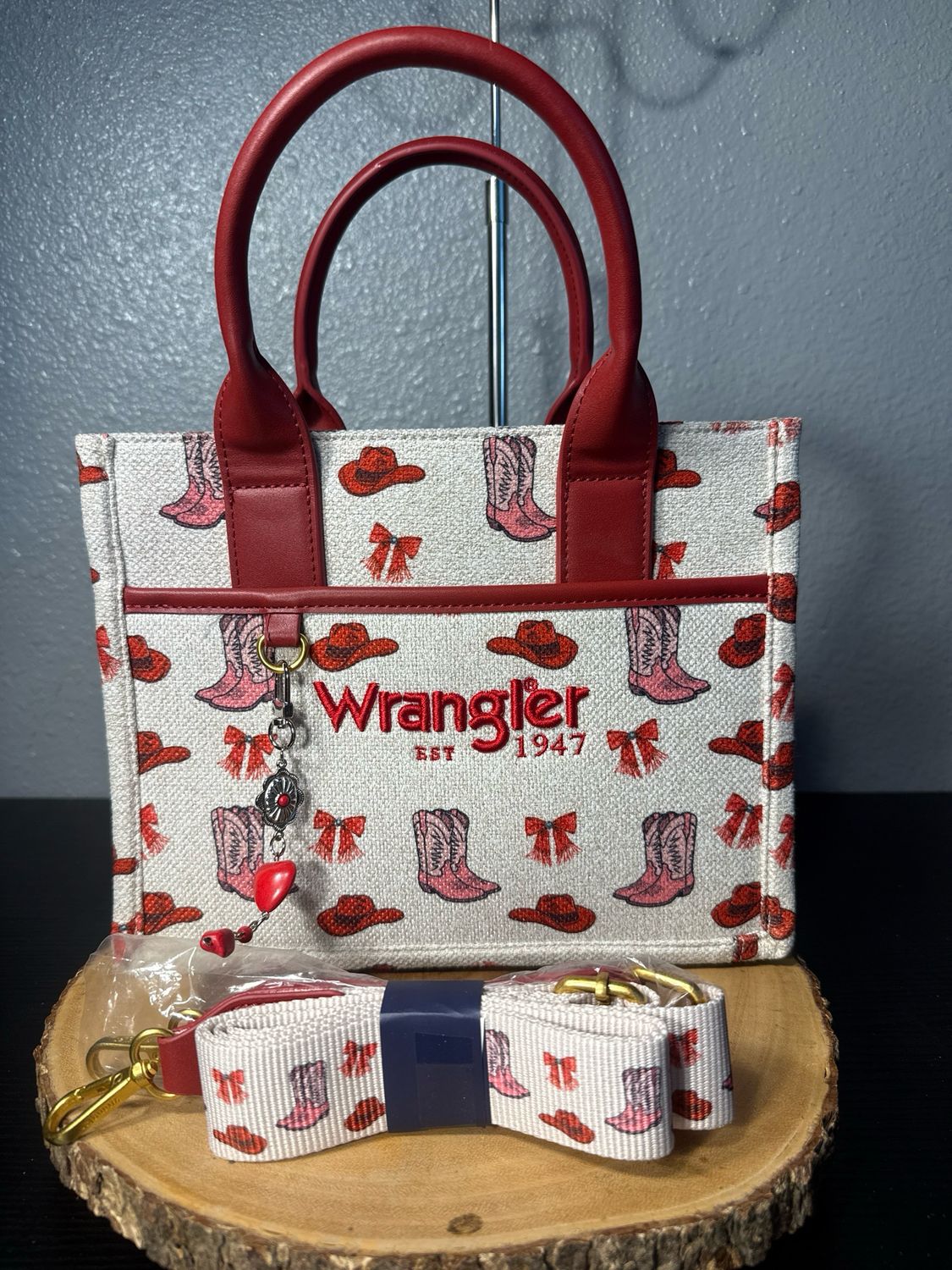 Wrangler Canvas And Vegan Leather, Pink, Red And Ivory Satchel NWOT