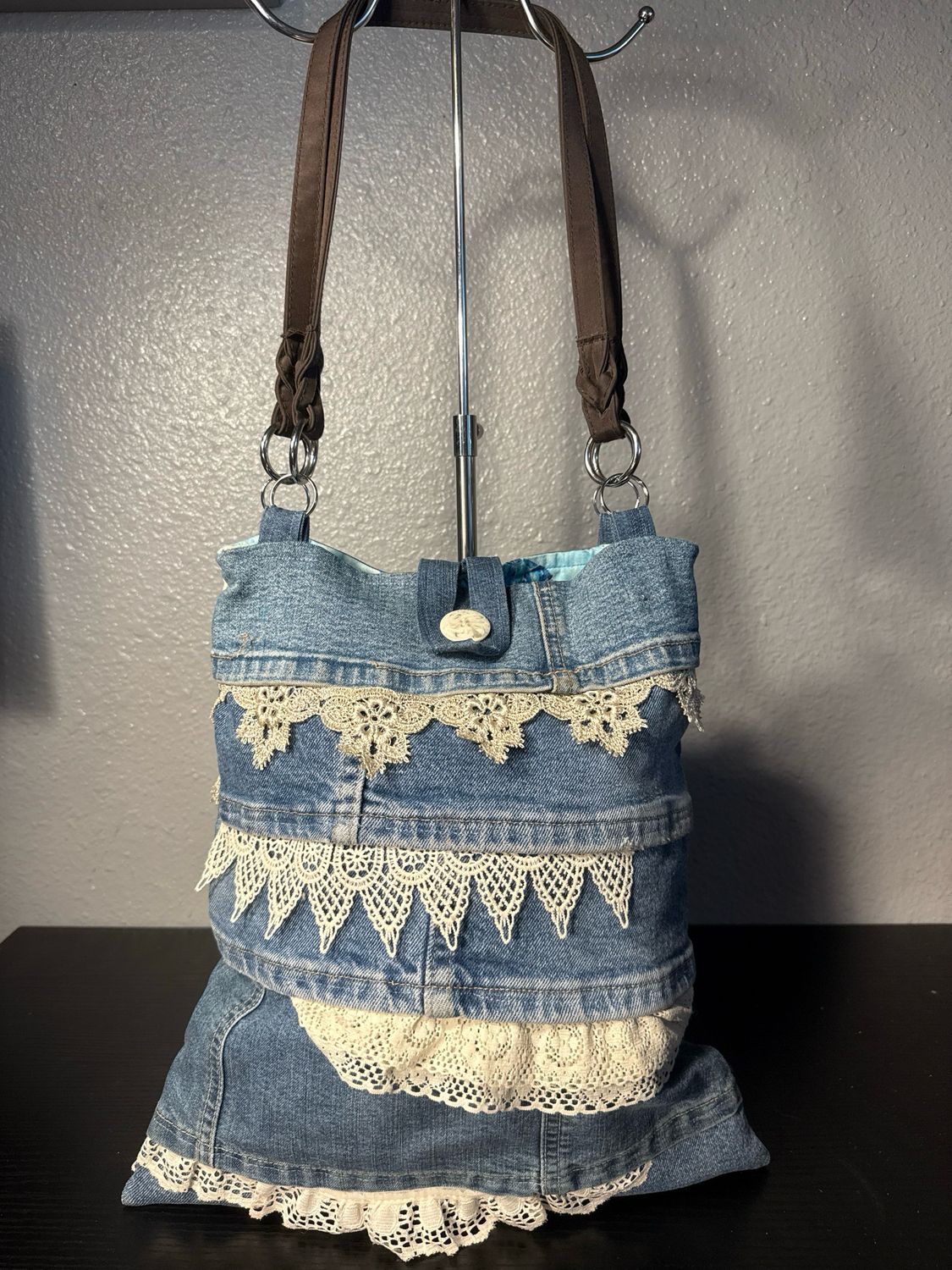 Handmade Denim And Lace Tote