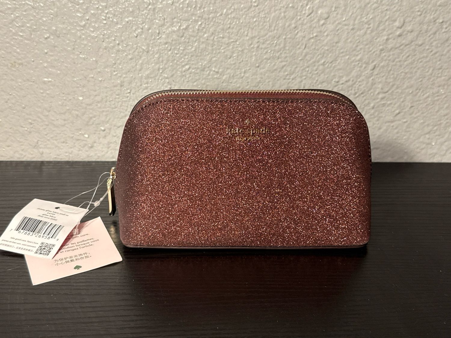 Kate Spade Burgundy, Glitter Cosmetic Case New With Tags