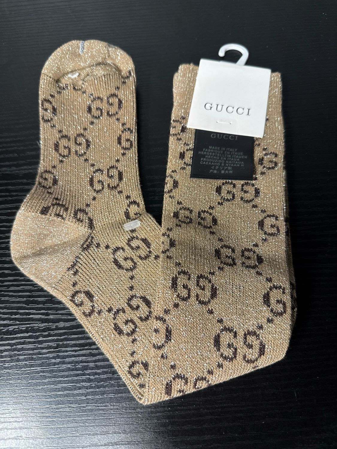 AUTHENTIC Gucci, Tan And  Brown G G Glitter Socks NEW WITH TAGS