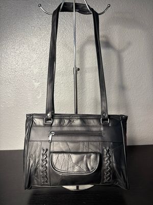Vintage 1970S Black Leather Patchwork Tote Bag Condition New
