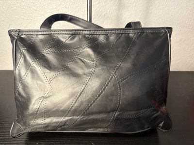 Vintage 1970S Black Leather Patchwork Tote Bag Condition New