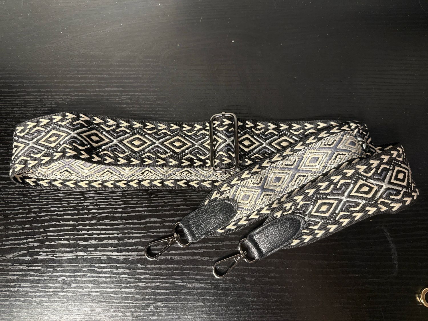 Purse Strap, Black Ivory, Silver With Gun Metal Hardware Adjustable