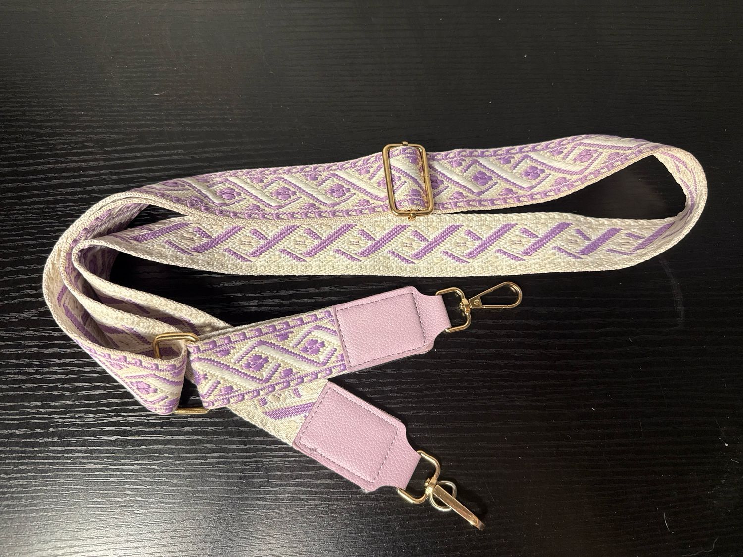 Purse Strap, Lavender And Ivory Adjustable Gold Toe Hardware
