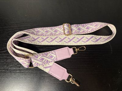 Purse Strap, Lavender And Ivory Adjustable Gold Toe Hardware