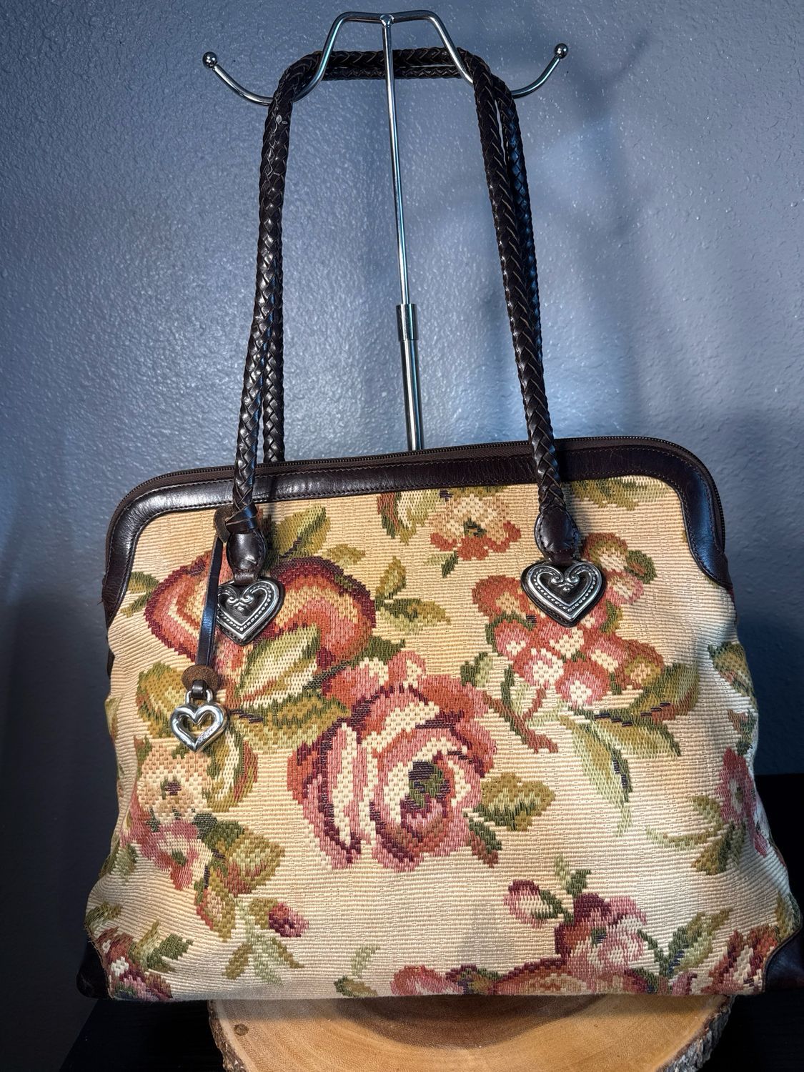 Brighton Vintage Tapestry And Leather Large Shoulder Bag