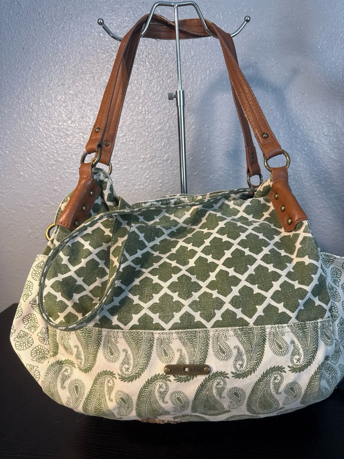 Lucky Brand, Olive Green And Ivory Canvas, Crossbody Or Tote Bag
