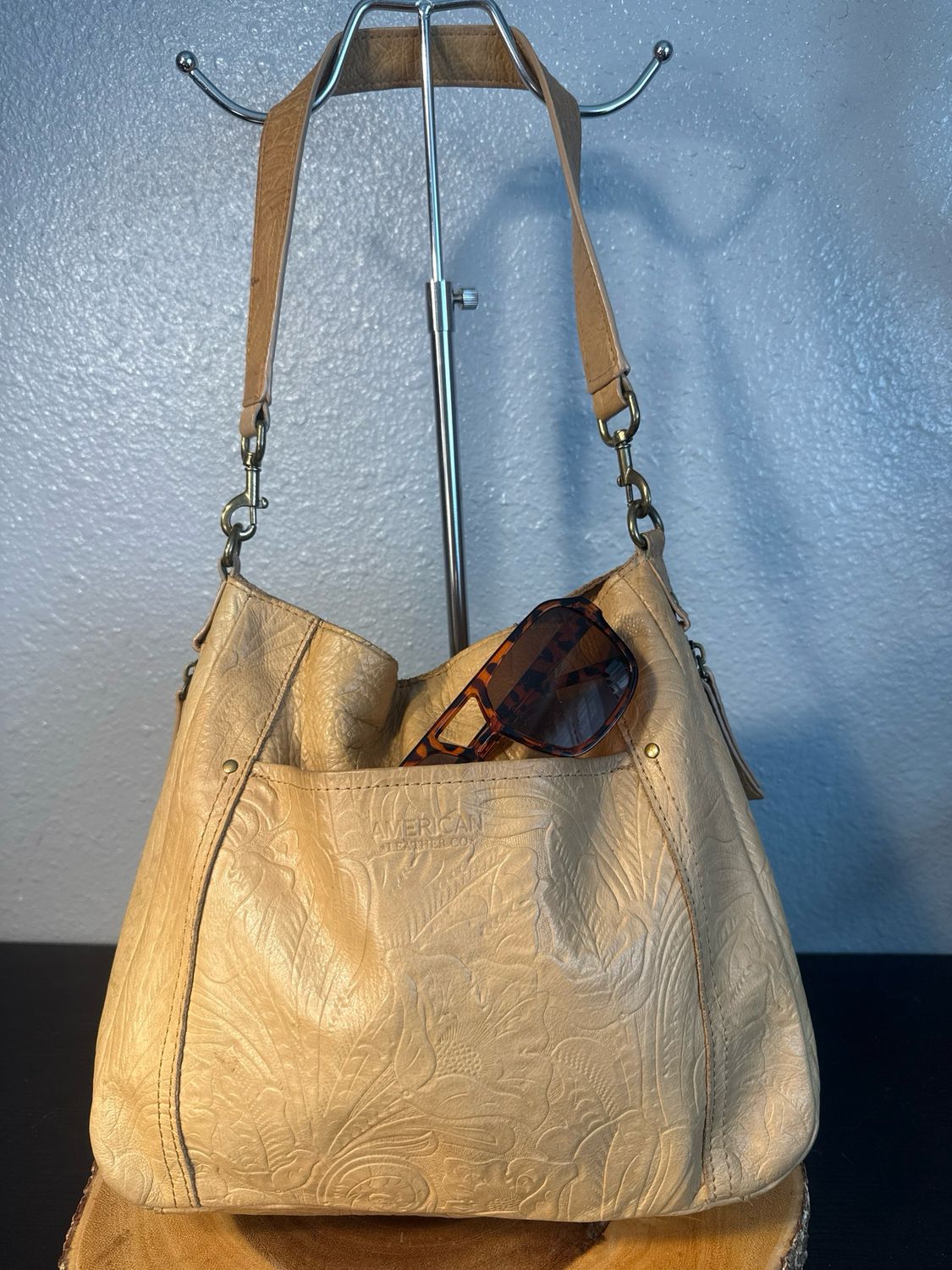 American Leather Tan Floral Shoulder Bag