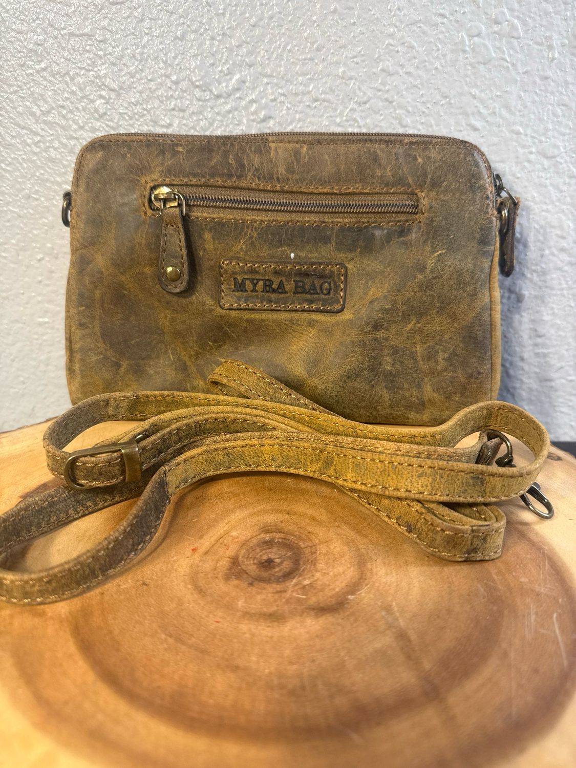 Myra Brown Distressed Leather Crossbody Bag Woc