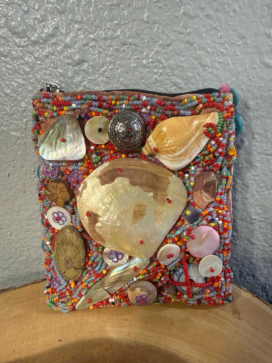 Unbranded Shells And Beaded Zip Top Pouch