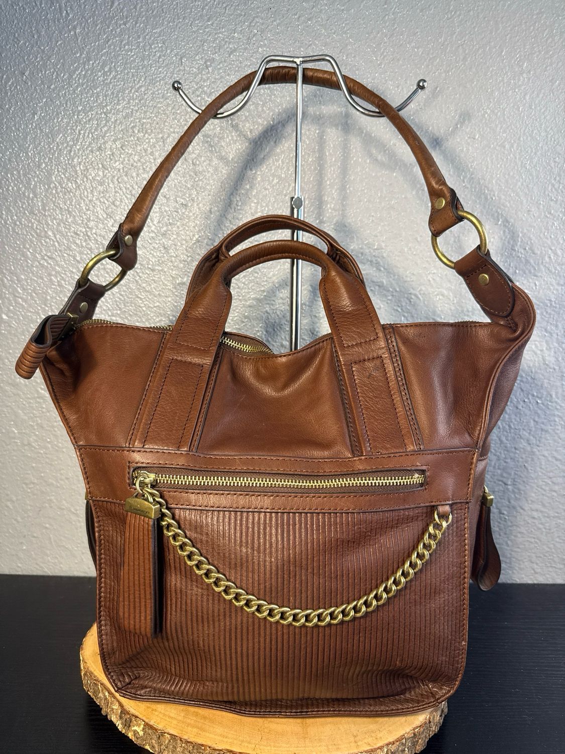 B Makowski, Chocolate Brown, Leather Shoulder Bag Rare Find