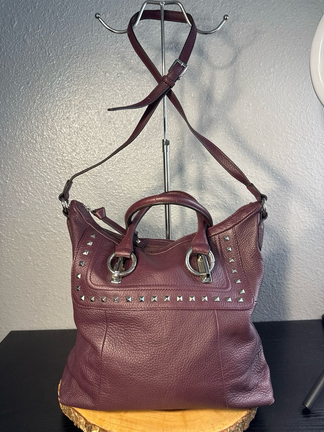 B Makowski Eggplant, Leather Satchel