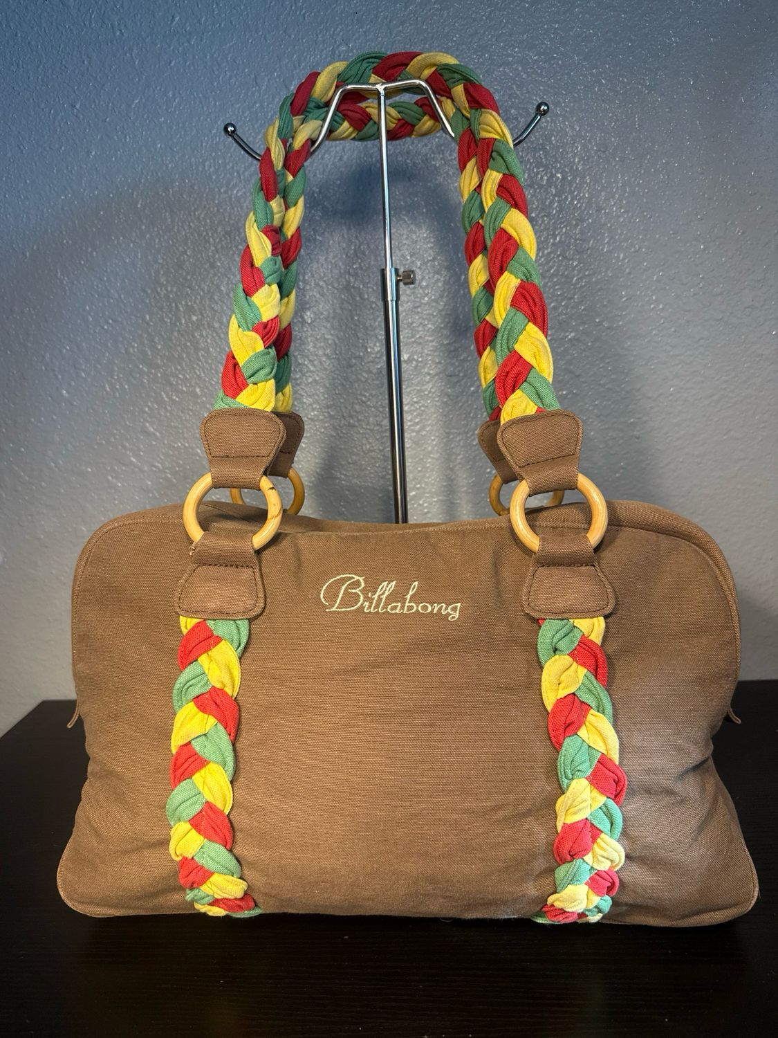 Billabong Vintage Rasta Canvas With Wooden O-Rings Shoulder Bag