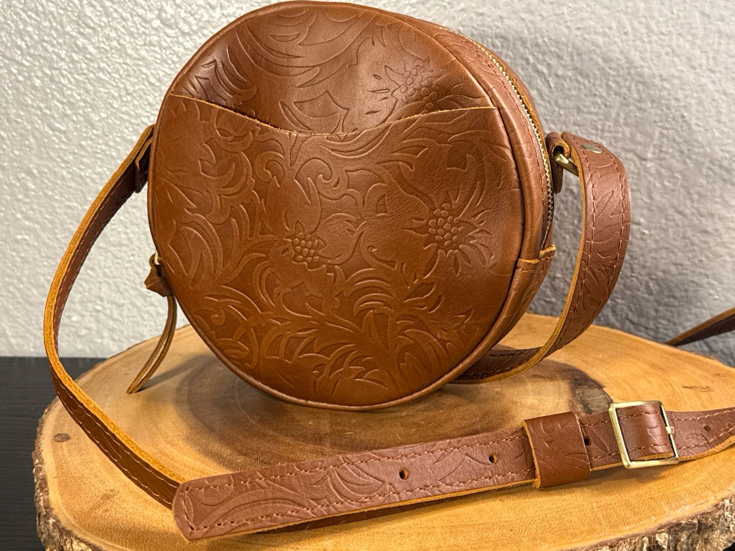 Portland Leather Brown Embossed Canteen Style Crossbody Bag New Without Tags