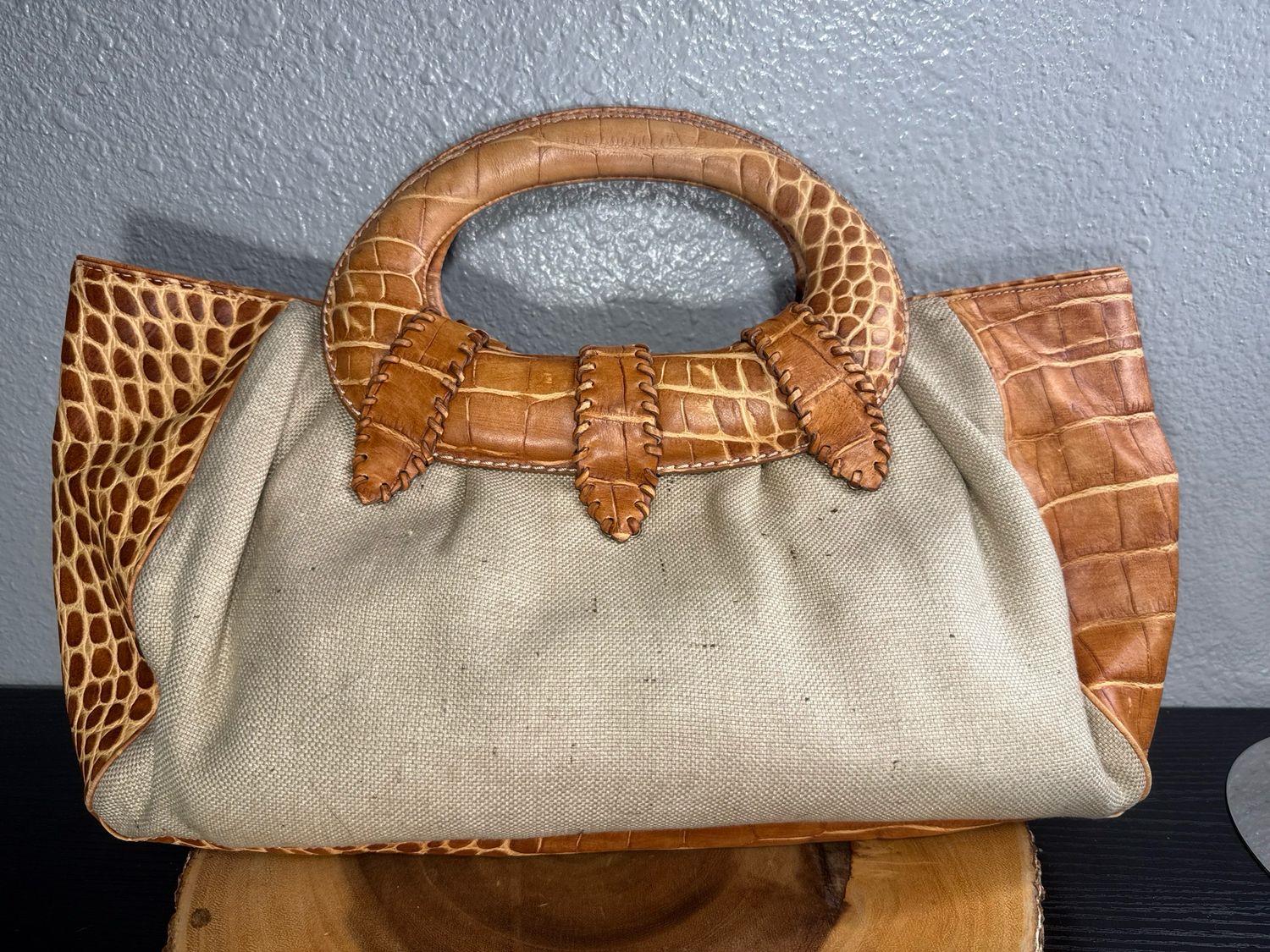 Donald J Pliner Croc Leather Trim Handbag RARE FIND