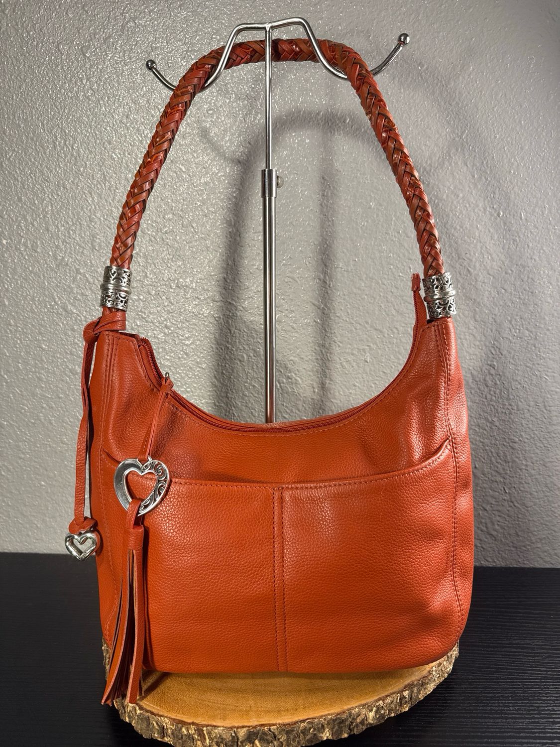 Brighton Vintage Pumpkin, Orange, Pebbled, Leather Shoulder Bag