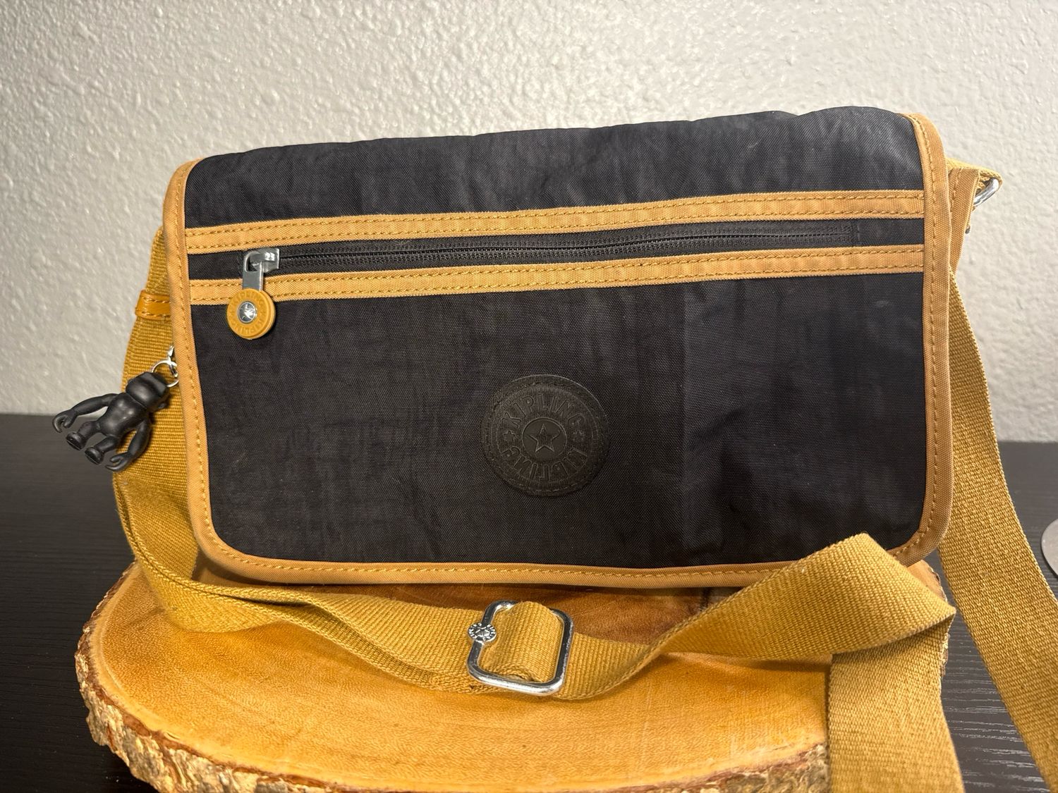 Kipling, Black And Tan Nylon Crossbody Bag